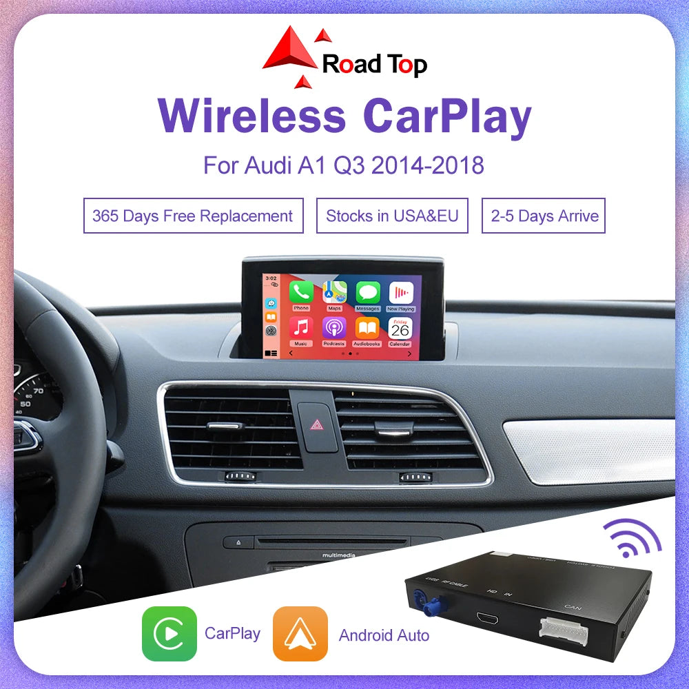 Road Top Wireless Carplay for Audi A1 Q3 2014-2018 Year Support Android Auto Mirrorlink Airplay Rear Camera Car Player
