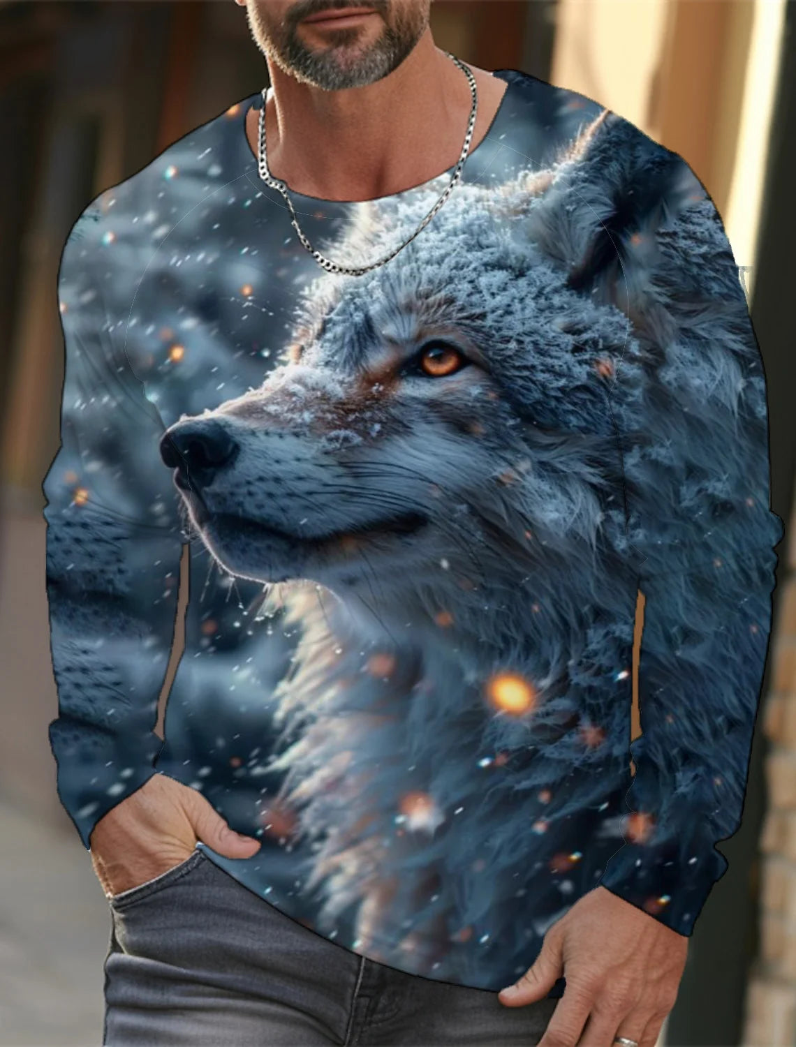 2024 Men's Summer Long Sleeve 3d Printed Wolf Print T-Shirt Tops Men Streetwear Clothing Round Neck Graphic Long Sleeve T-Shirt