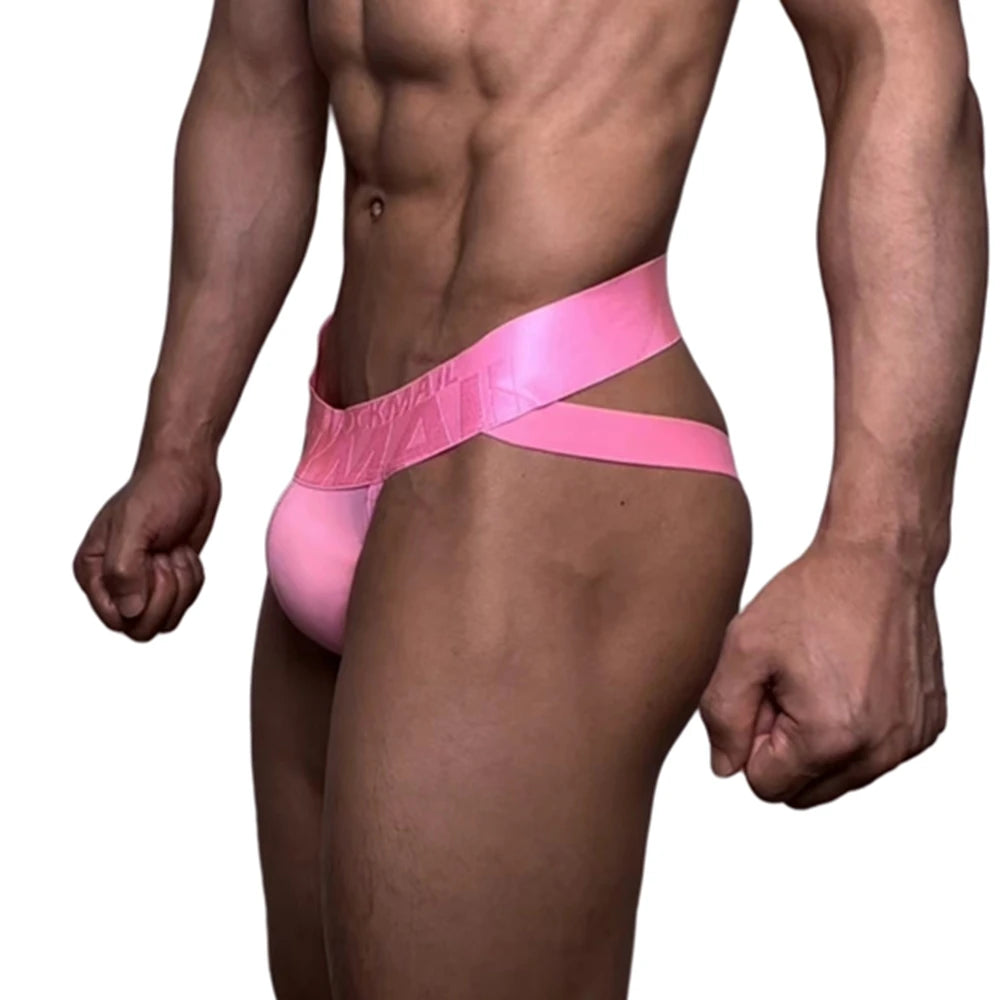 JOCKMAIL Mens Slip Bikini Jockstrap Briefs Mens Panties Sexy Transparent Mesh Ice Silk Gay Men Underwear Sissy Men Underpants