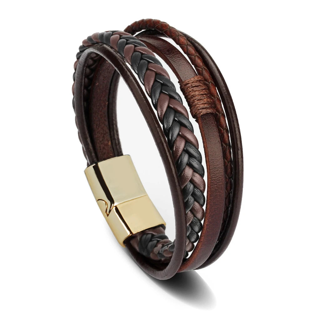 Trendy Leather Bracelets Men Stainless Steel Multilayer Braided Rope Bracelets For Male Bracelets Jewelry Pulsera Hombre