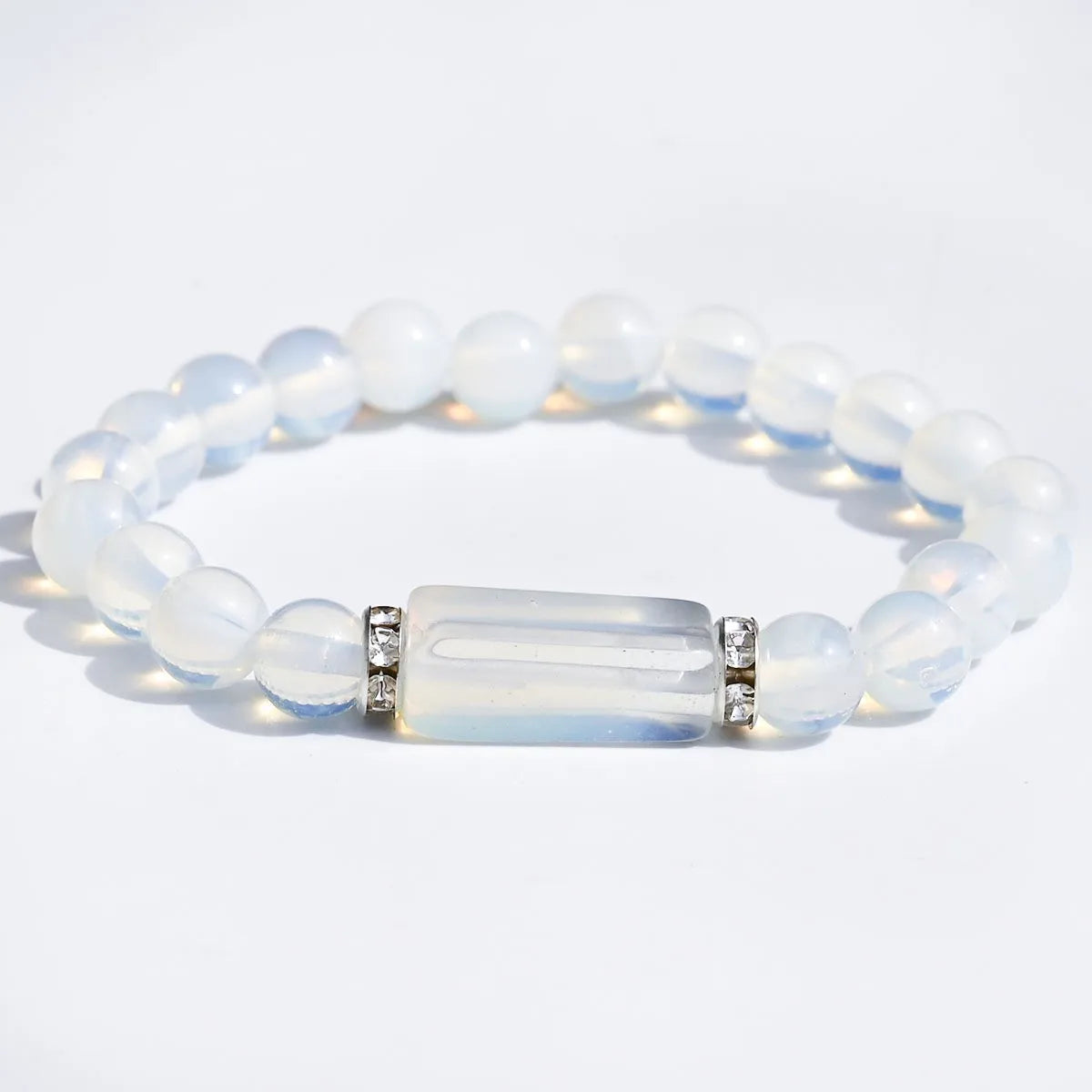 Natural Stone Bracelet: Featuring Rectangular Rose Quartz Plaques, Round Beads, Agate, Obsidian, and Raw Amazonite