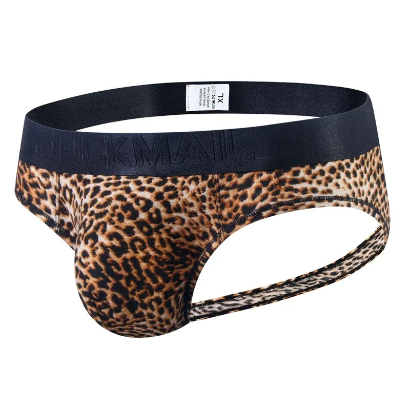 Sexy Leopard Hollow Men's Briefs Men Underwear Low Waist Gay Jockstrap Panties Bikini Sissy Underpants Male Thong Breathable