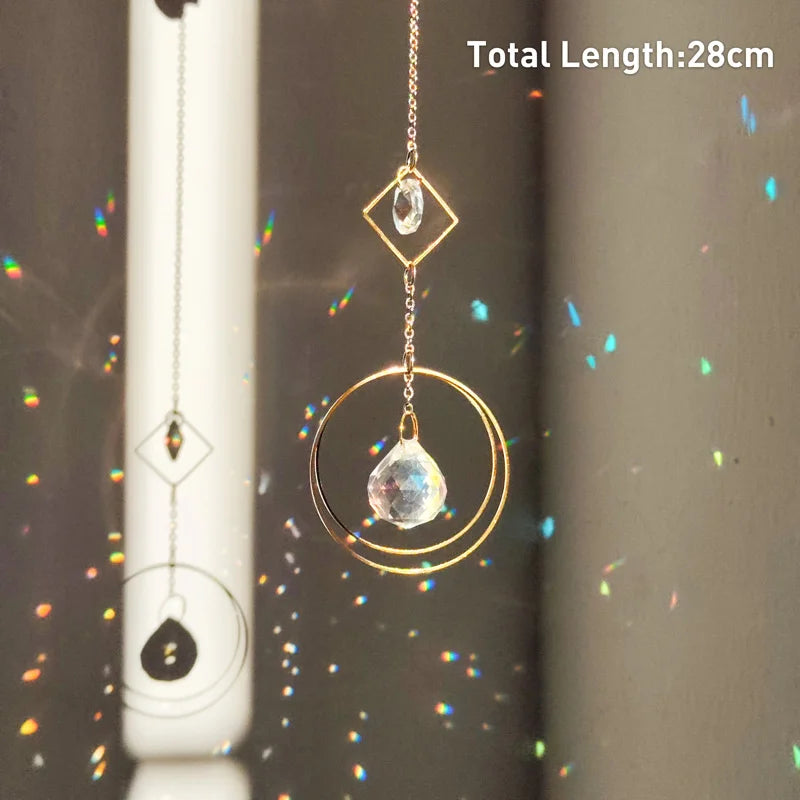 Hanging Crystal Pendant Garden Suncatcher Wind Chimes Rainbow Prism Crystal Chain for Window Drop Bell Christmas Tree Home Decor