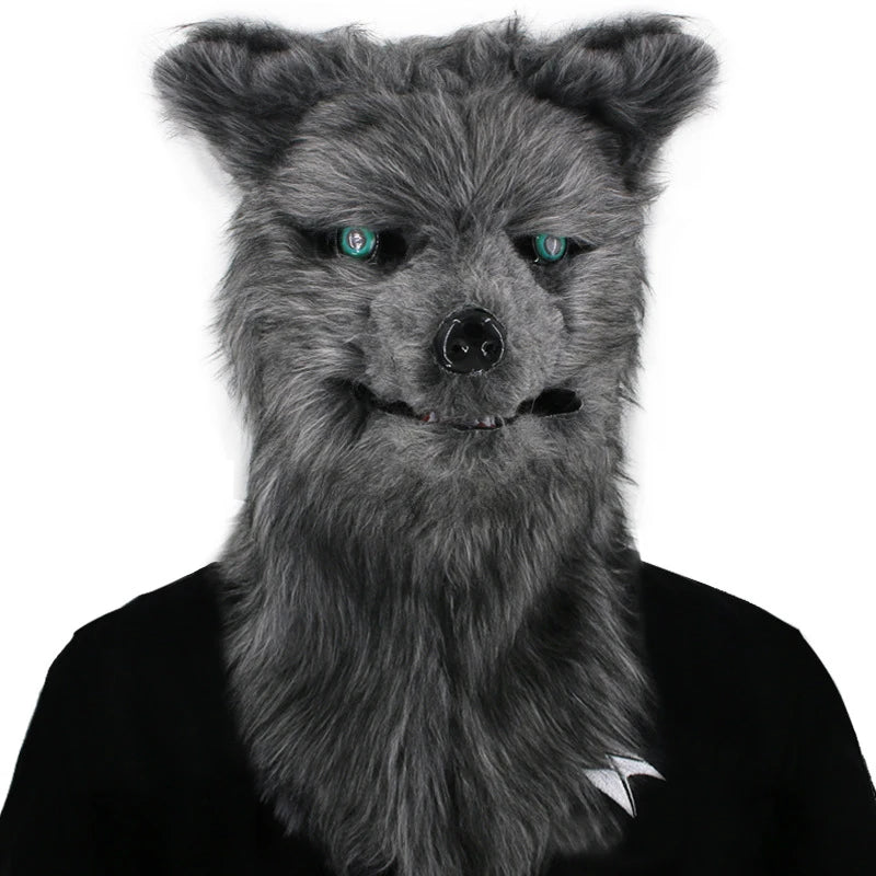 Movable Mouth Fox Mask Halloween Costume Cosplay Party Mouth Mover Wolf Masks Animal Panda Husky Orangutan Artificial Fur Mask