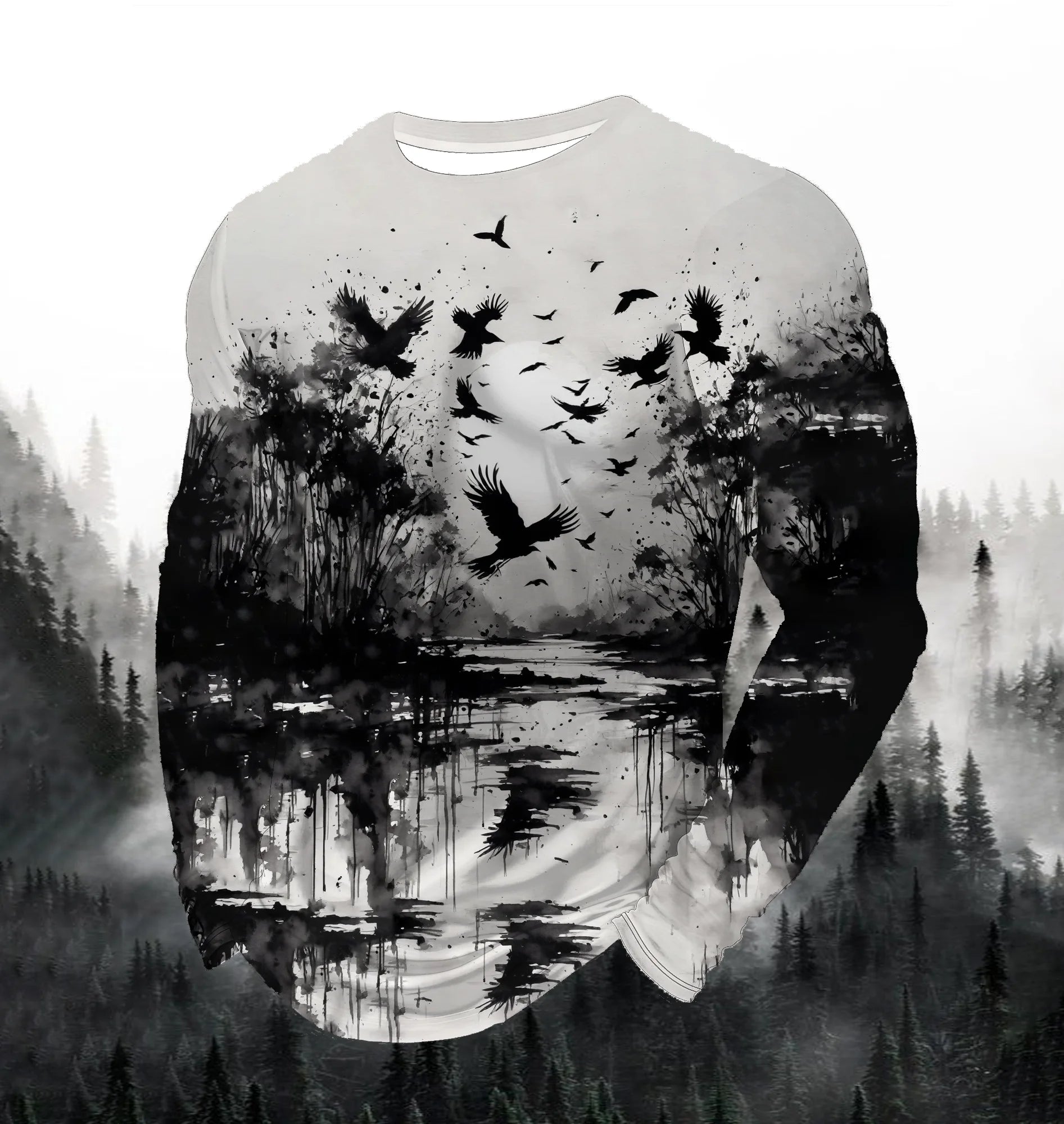 Men's Fashion Printed Round Neck Long Sleeve Party Autumn Sports Leisure Pullover Men 3D Flying Eagle Printed Loose Sports Top