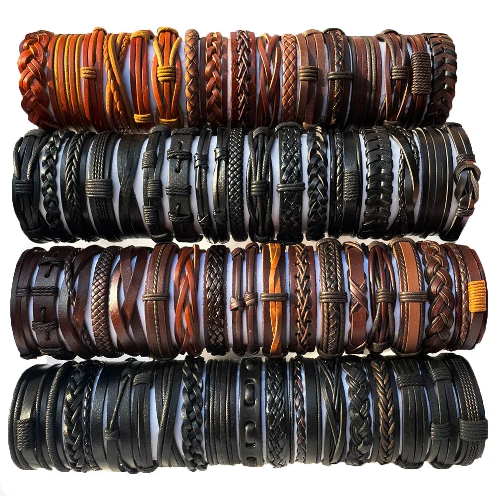 25 Pcs/set Black Wrap Woven New Fashion Handmade Men Bracelets Male Women Leather Bracelets Men Bangle Wholesale Jewelry Gift