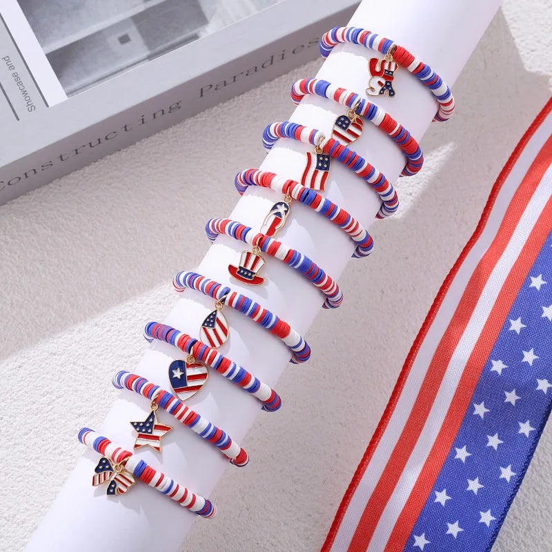 American Flag Bracelets US Red White Blue Color Bracelet with Simple and Adjustable Elasticity Patriot Bracelet Jewelry Gift