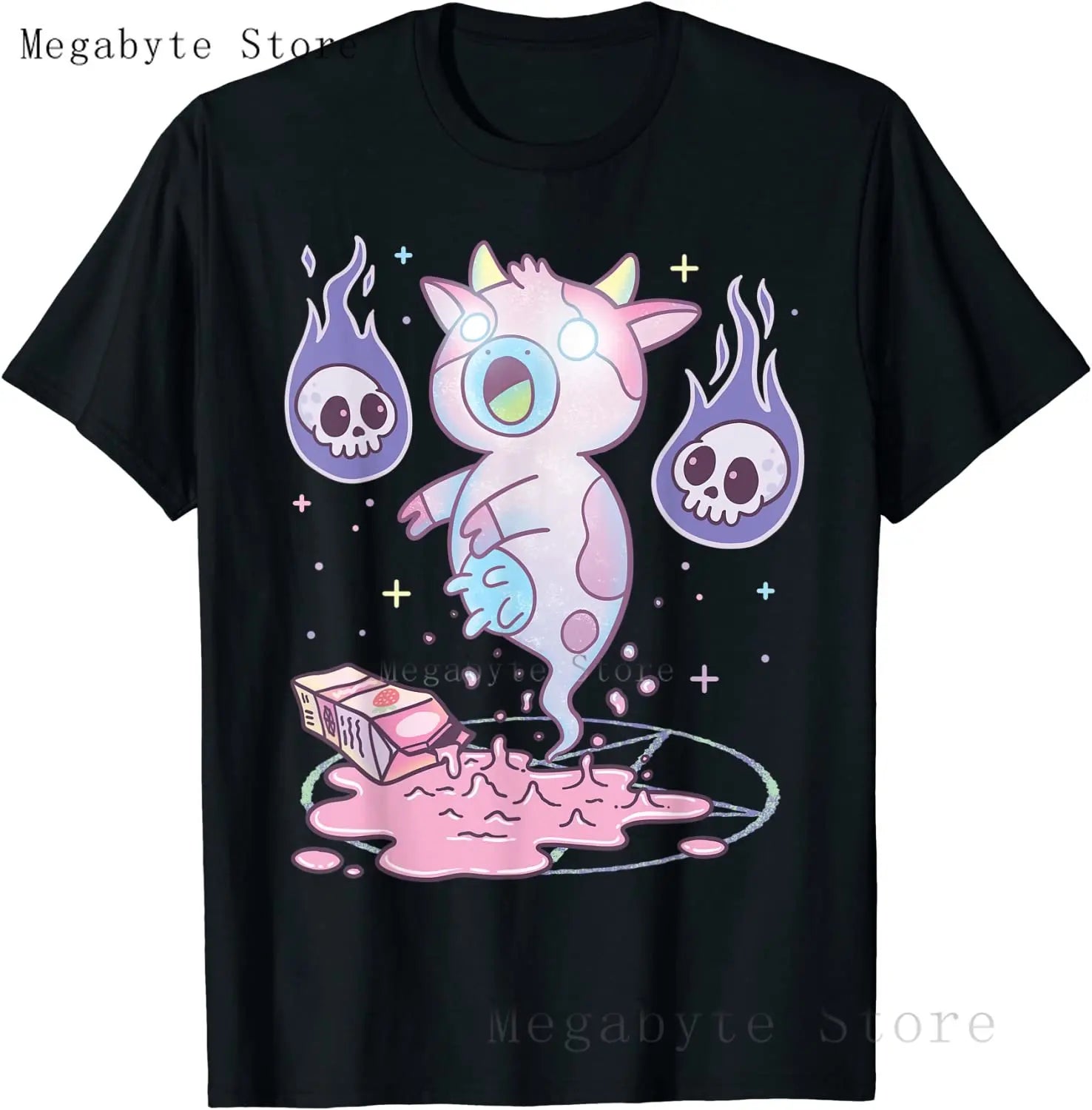 Skull and Crow Goat Retro Aesthetic Pastel Goth Art T-Shirt Women Kawaii Anime Clothes Hombre Camisetas Tops Vintage Men T Shirt