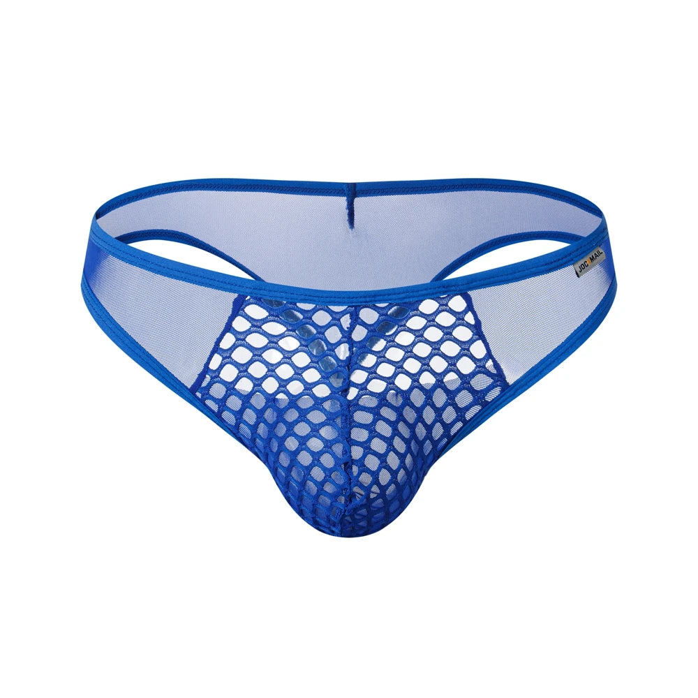 Mens Slip Bikini Jockstrap Briefs Mens Panties Sexy Fishnets Hole Transparent Mesh Ice Silk Men Underwear Sissy Men Underpants