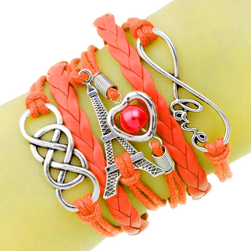 Multilayer Paris Eiffel Tower Love Infinity Knot Bracelet