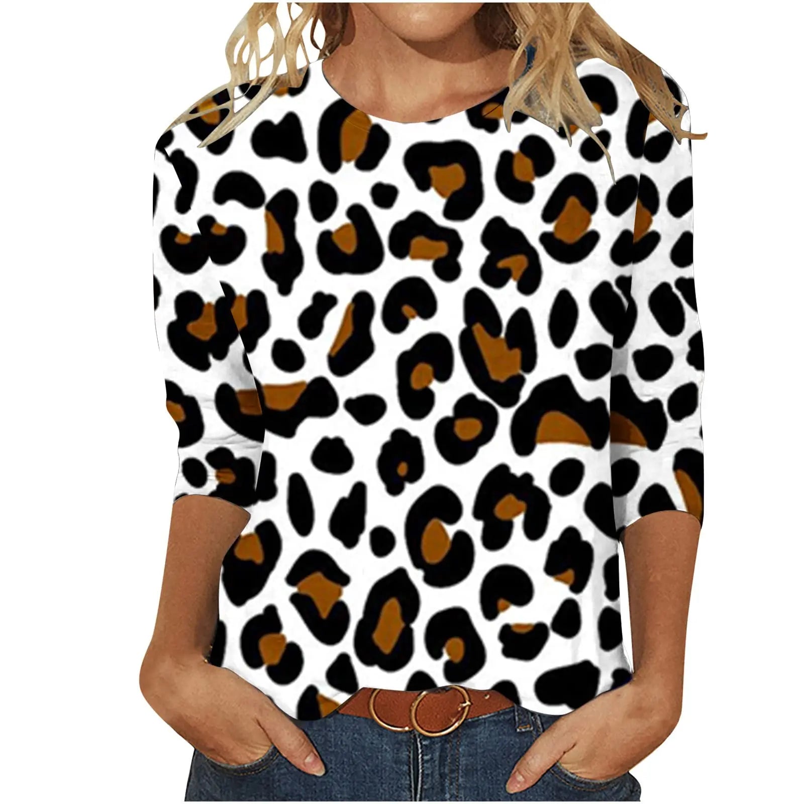 2025 New Women's Flower Fashion Print Long Sleeve T-shirt Sports Leisure Cute Polyester Ultra-thin Round Neck Long Sleeve