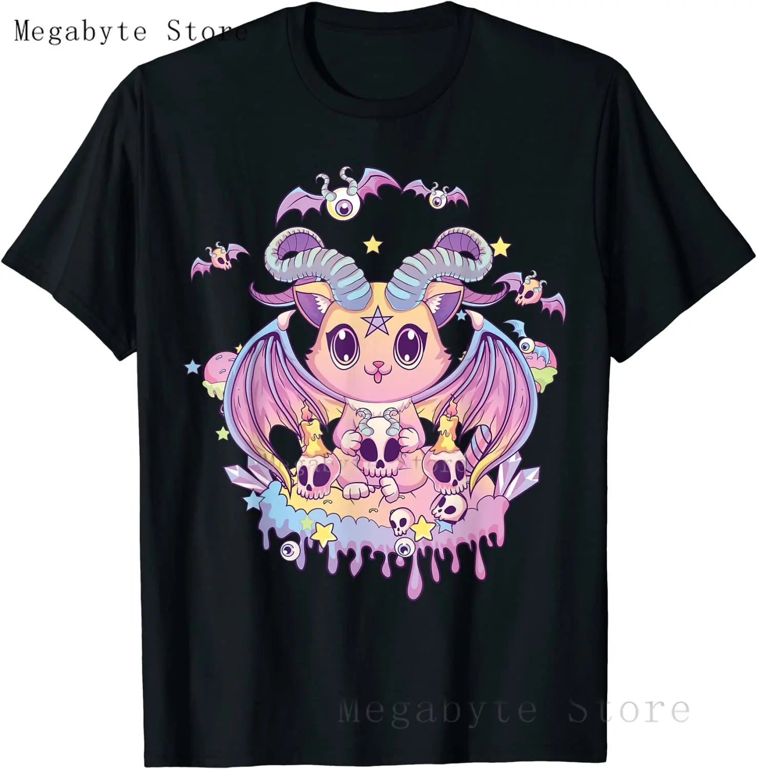 Skull and Crow Goat Retro Aesthetic Pastel Goth Art T-Shirt Women Kawaii Anime Clothes Hombre Camisetas Tops Vintage Men T Shirt