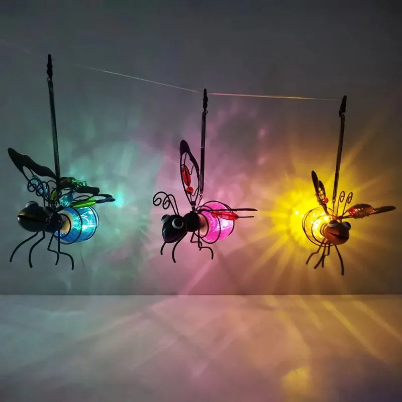 5PCS Solar-Powered Hanging Metal Ladybug Light Garden Decor Lady Sculpture with Bouncy Springs Summer Outdoor Art Decorations