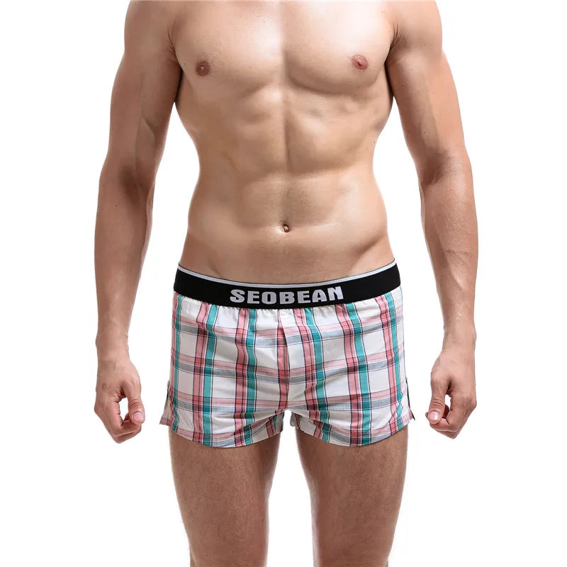 SEOBEAN Classic Plaid Mens Boxer Shorts 100% Cotton Underwear Boxershorts