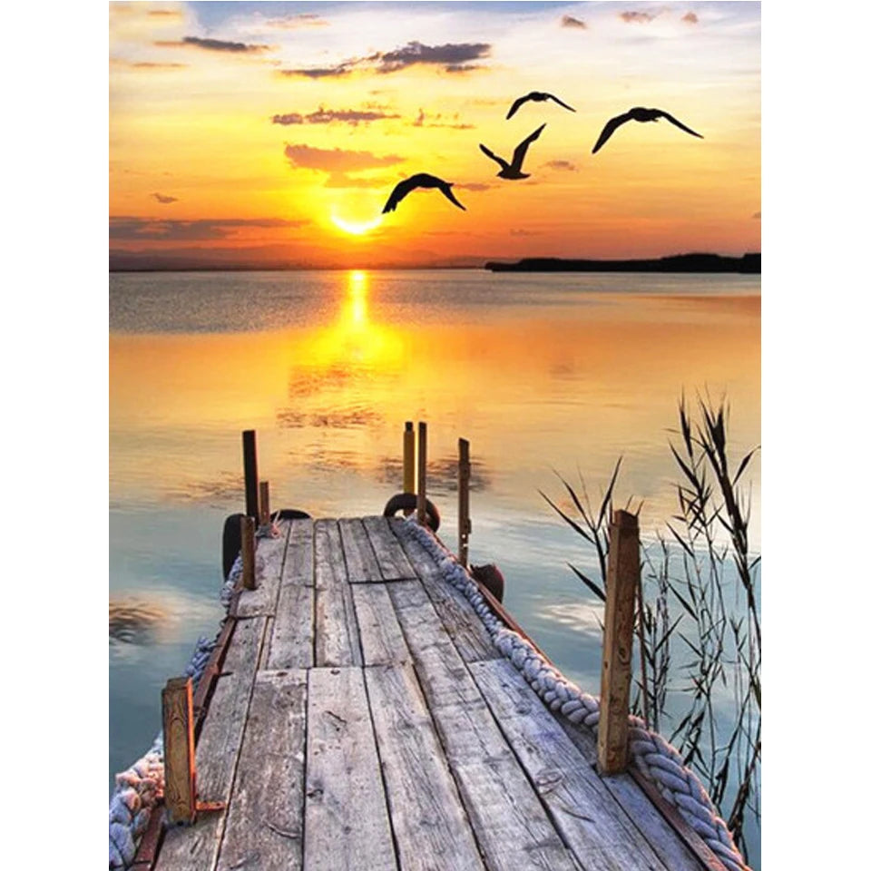 5D DIY Diamond Painting Landscape Coastal Sunset Rhinestone Picture Full Square/Round Diamond Embroidery Mosaic Decoration Gift
