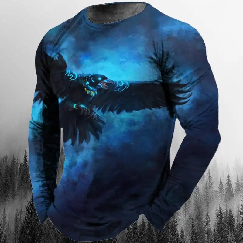 3D Animal Print Hip Hop Men's Tops T-Shirt 2024 New Men's Eagle Print Graphic Casual Long Sleeve T-Shirt Autumn Streetwear