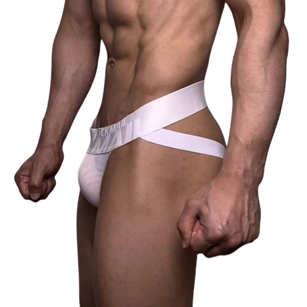 JOCKMAIL Mens Slip Bikini Jockstrap Briefs Mens Panties Sexy Transparent Mesh Ice Silk Gay Men Underwear Sissy Men Underpants