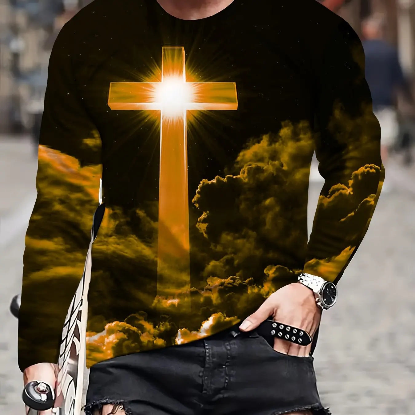 2024 new men's long-sleeved t-shirt 3D printing high-definition cross printing men's autumn tops casual round neck street