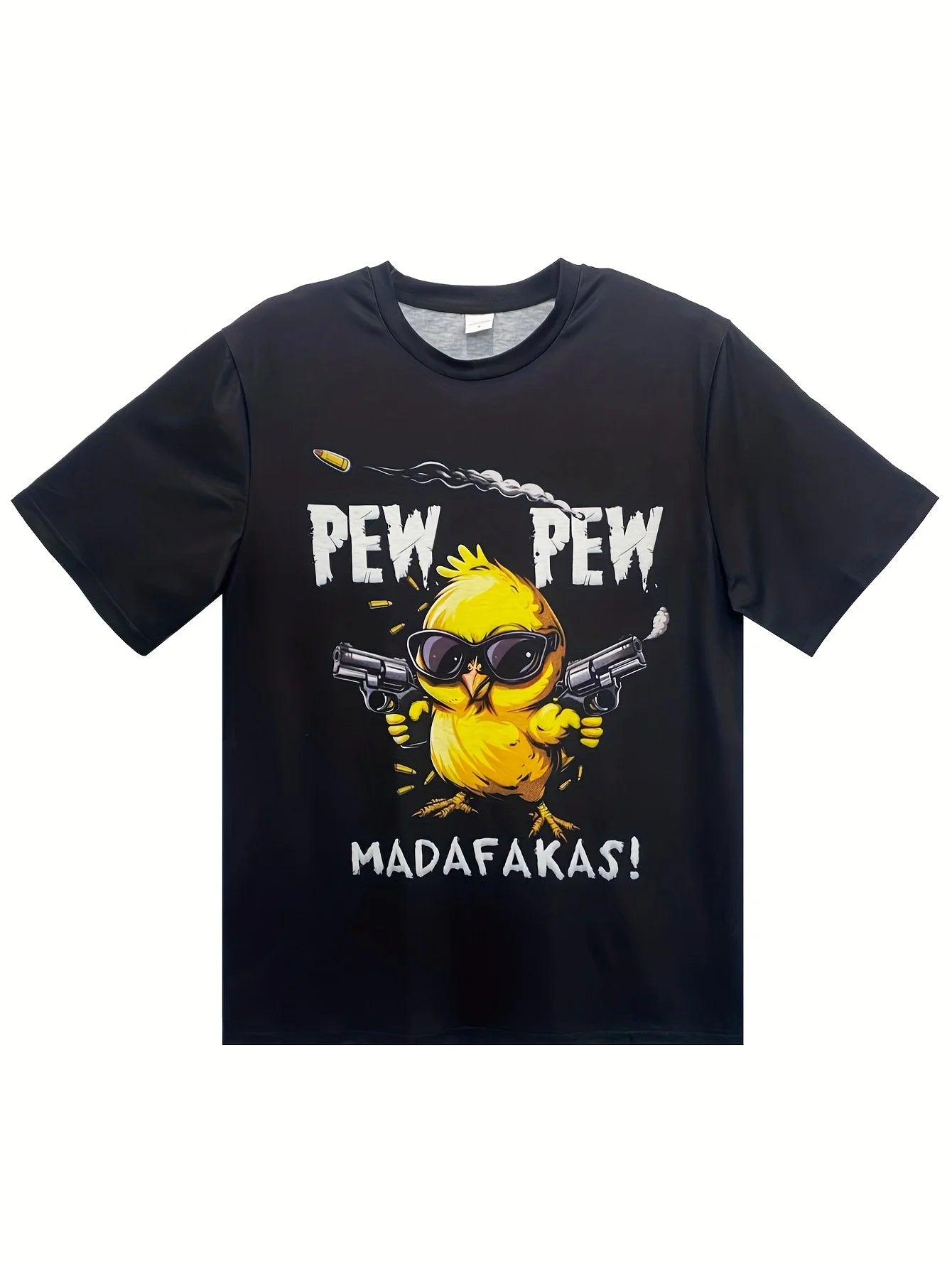 Men's Breathable Cool Chick Cartoon Print Short Sleeve T-Shirt Casual Street Fashion Round Neck Summer Casual Men's Wear