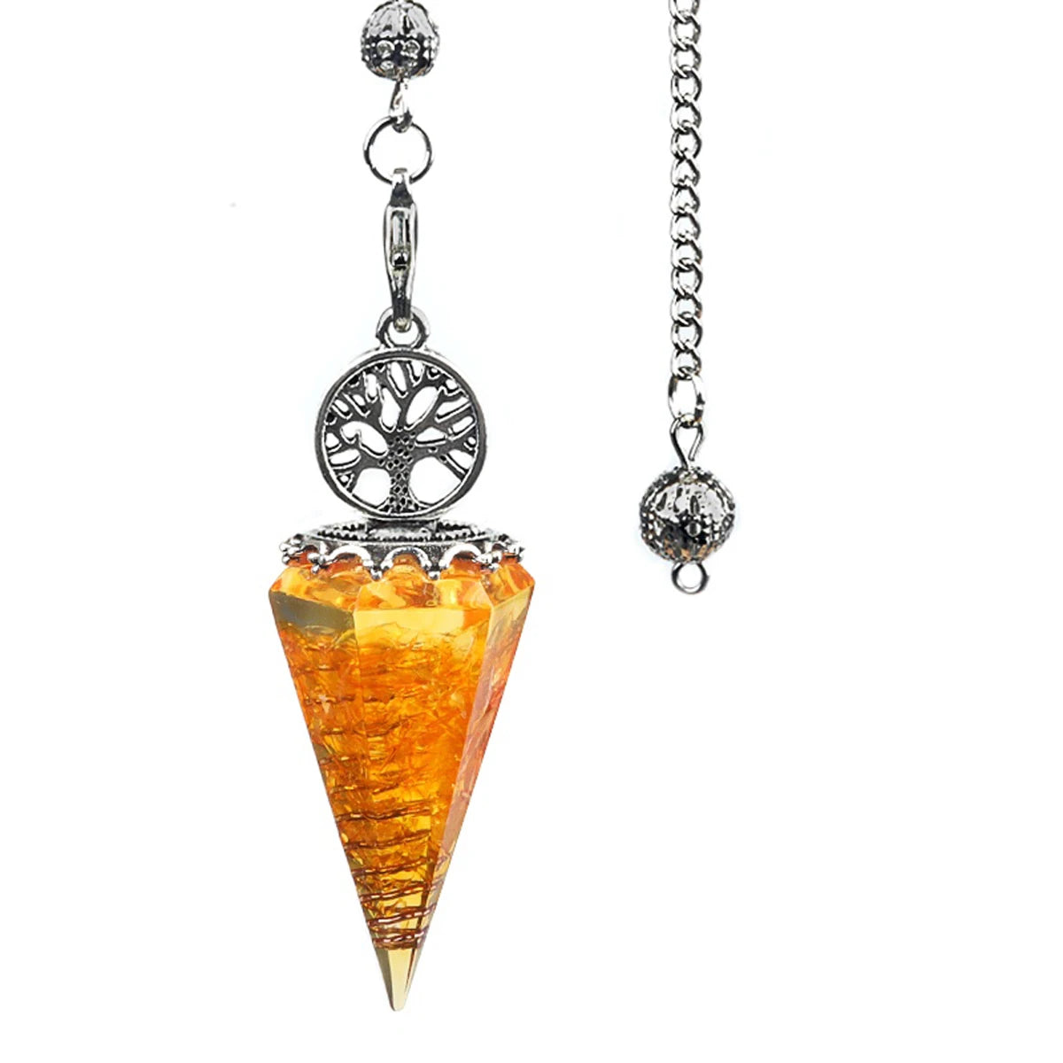 20x52mm Natural Stone Pendulum Tree of Life Hexagonal Cone Crushed Stone Yellow Crystals
