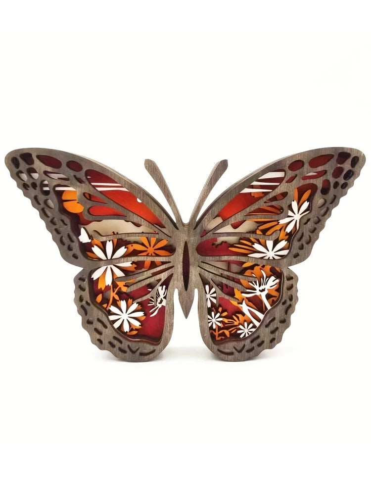 Wooden Hollow Christmas Animal Carving Desktop Home Craft Butterfly Ornament Living Room Decorative Accessory