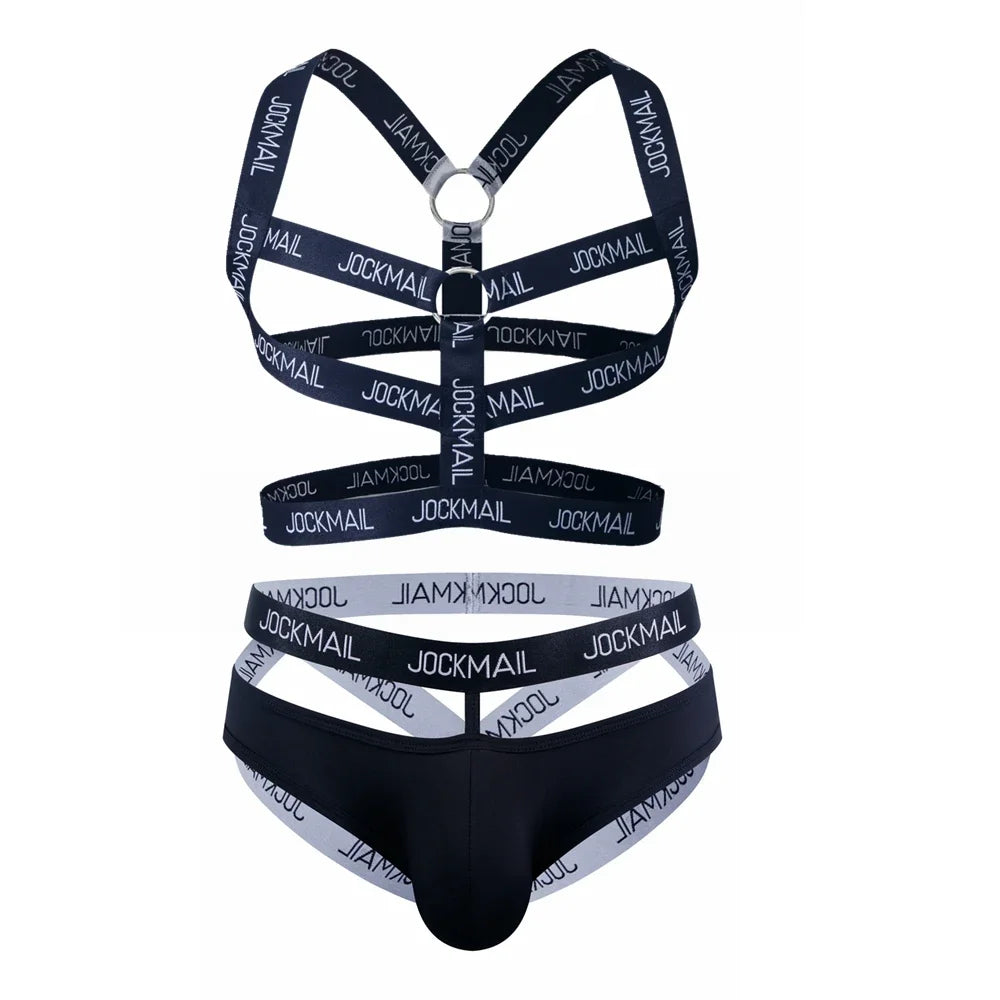 Sets Men Body Bondage Lingerie Sexy Harness Bodysuit and Jockstrap Gay Underwear Mens Lingerie Sissy Panties Costume Hombre
