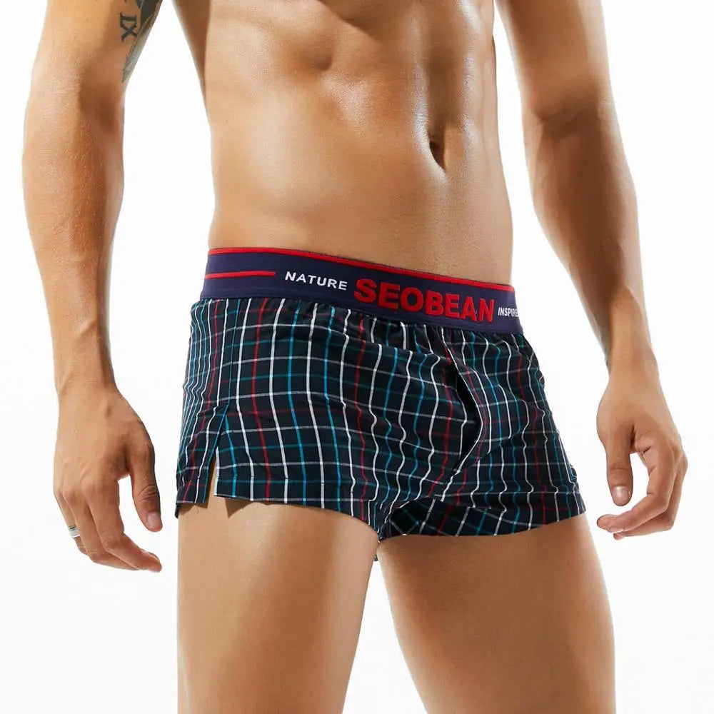 SEOBEAN Classic Plaid Mens Boxer Shorts 100% Cotton Underwear Boxershorts