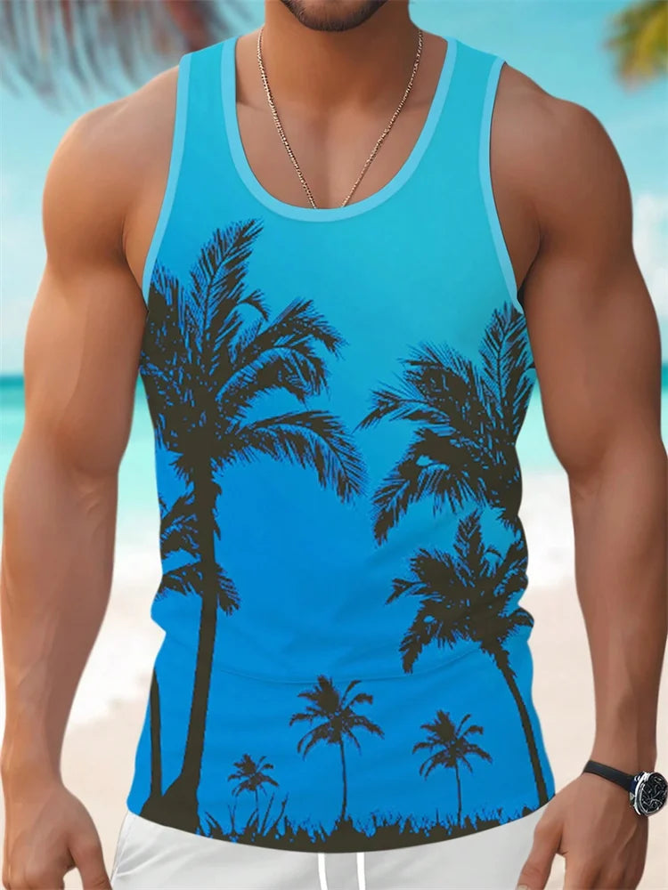 Summer Tank Top Men's Hawaii Beach Casual Clothing Quick Drying Silk Fit Sleeveless Shirt Mens Fashionable Body-Shaping Tank Top