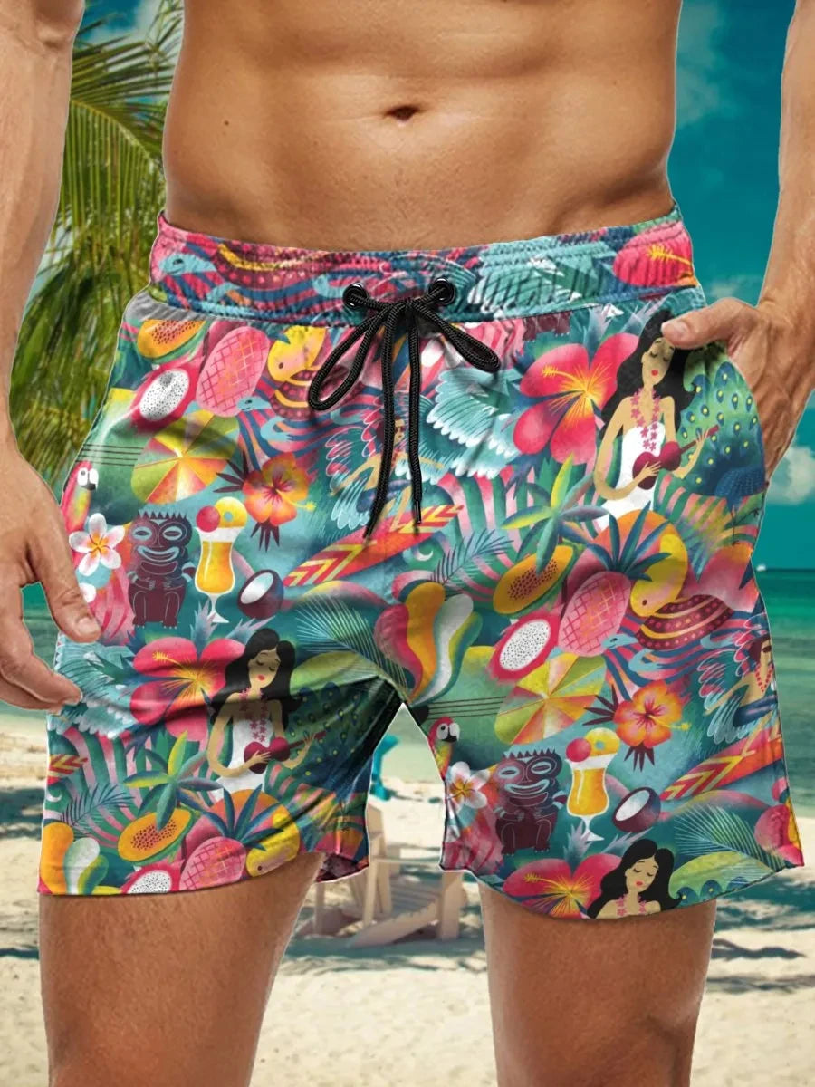 Men's Hawaiian Swim Trunks 3D Floral Print Beach Shorts Quick Dry Outdoor Leisure Sports Shorts Swimwear Fashion Men's Shorts