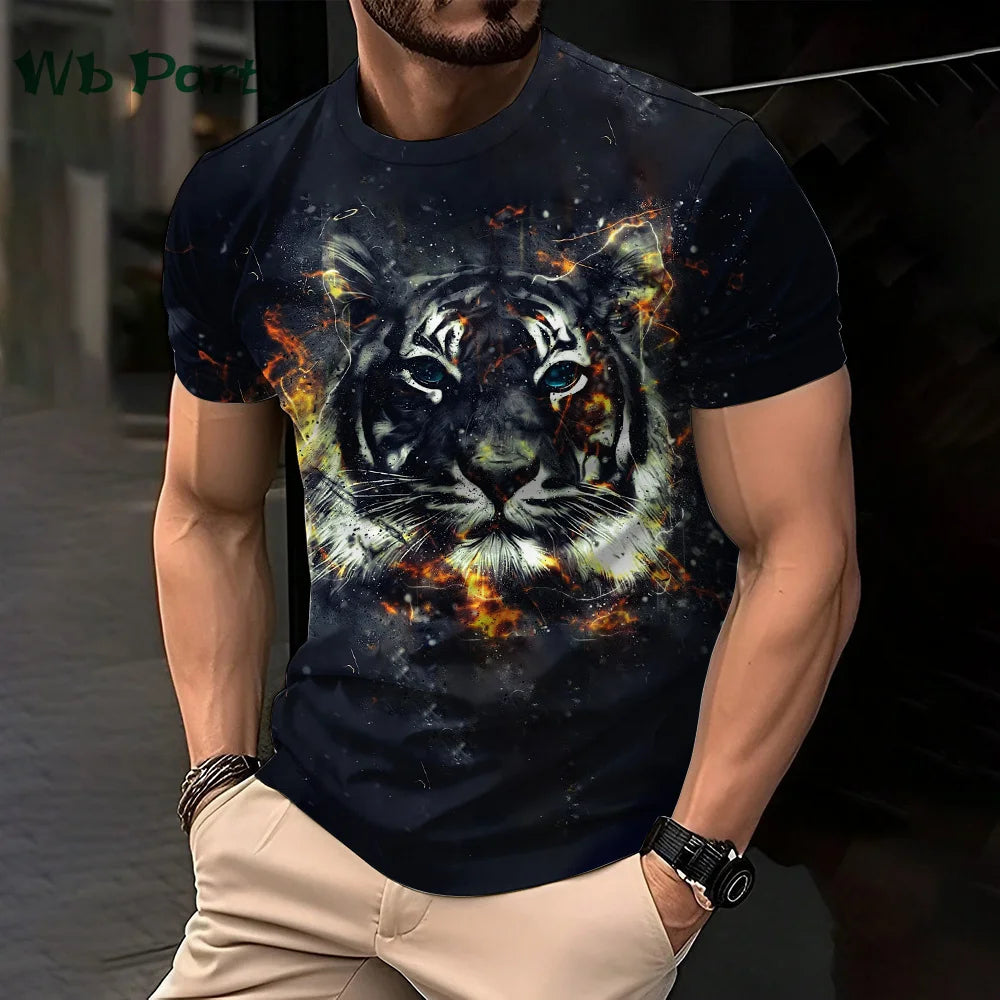 3D Lion Print Graphic T shirts Short Sleeve Tee Men's Clothing O-Neck Animal Print Mens Clothing T-shirts for Men Street Tops