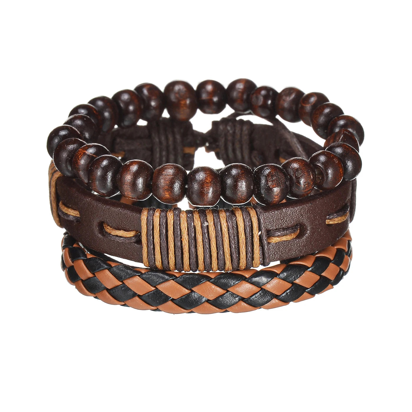 MeMolissa New Fashion Braided Wrap Leather Bracelets for Men High Quality Vintage Charm Wood Beads Ethnic Tribal Wristbands