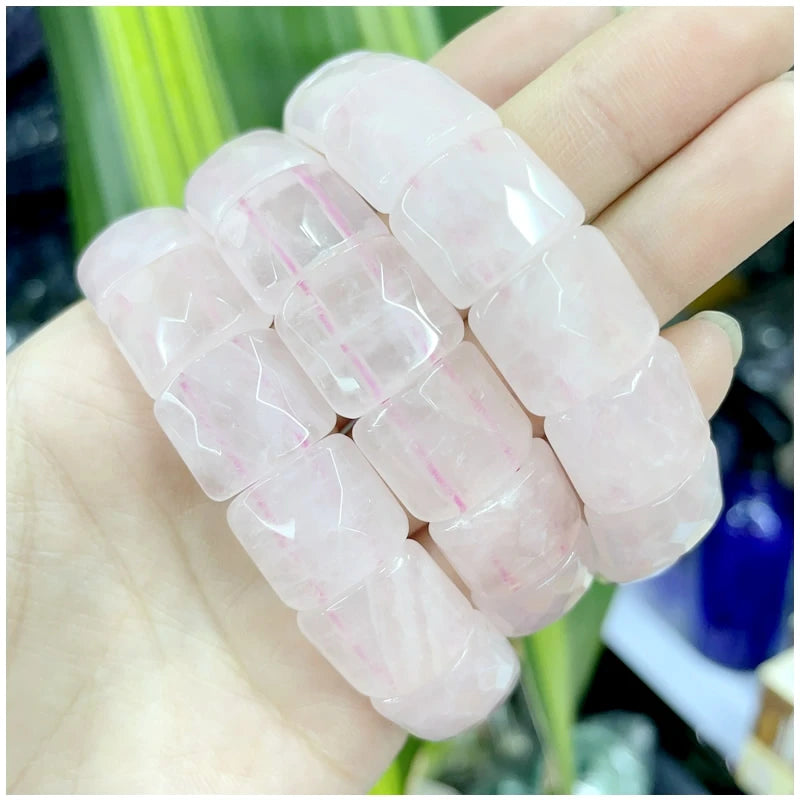 2024 New Natural Stone Lapis Lazuli Amazon Tiger Eye Agate Morgan Faced Square Elastic Bracelet for Men and Women Charm Jewelry