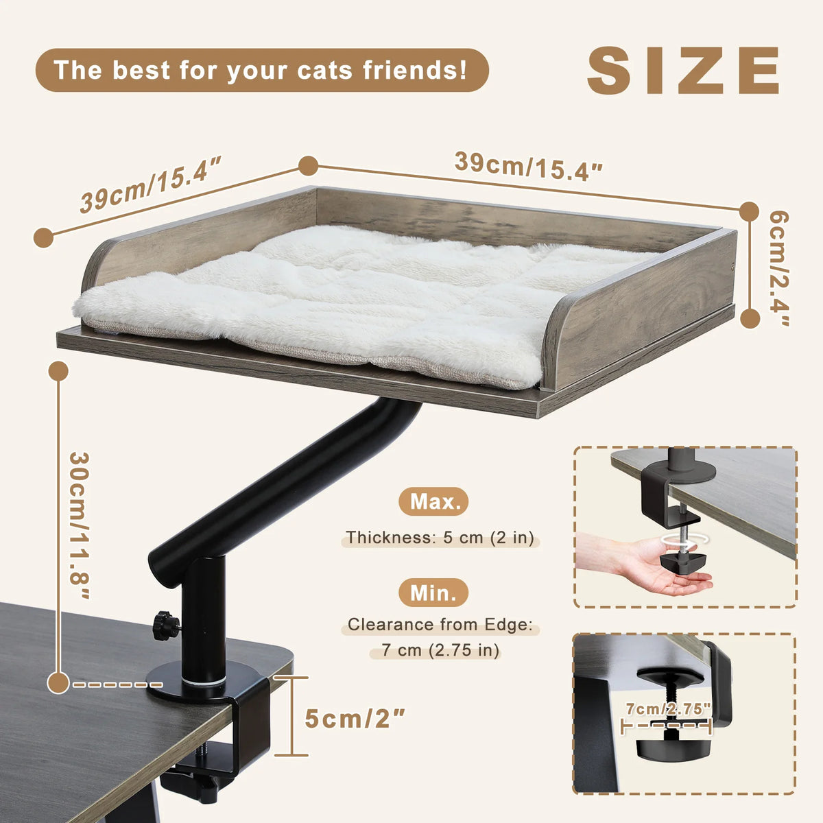 Cat Desk Bed, 360° Rotatable Cat Bed Stand