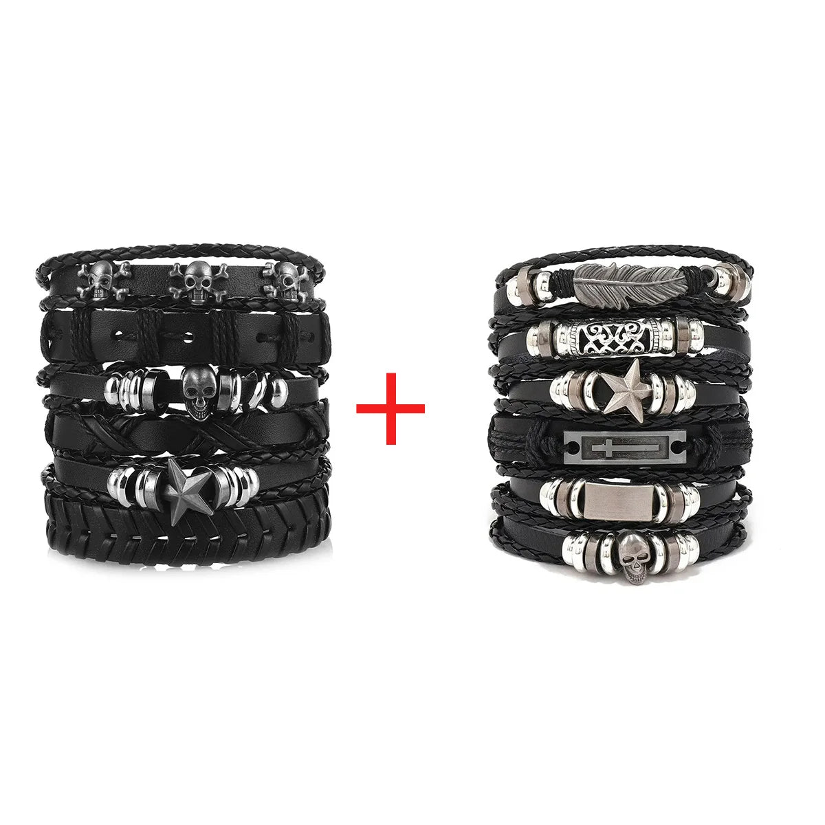 1 Fashion Bracelet Viking Bracelet For Men Hand Bracelets Woven Skull Hand Jewelry Adjustable Leather Set Bracelet For Leather