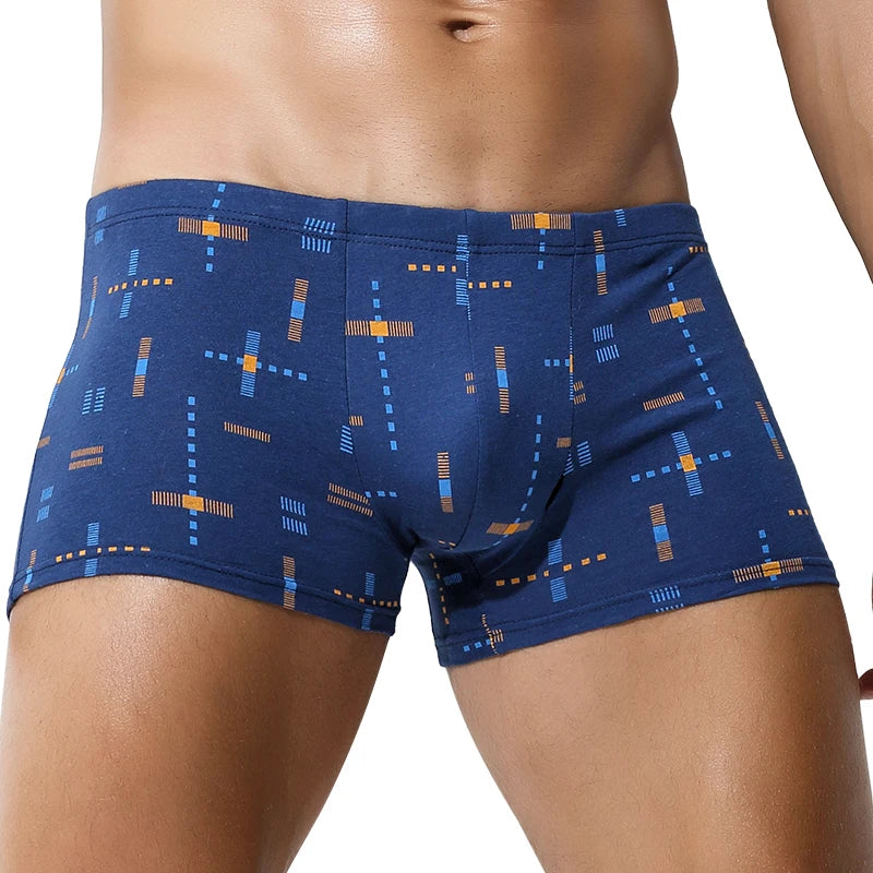 3-Pack of Cotton Men's Printed Underwear, Men's Comfortable Pure Cotton Pouch Boxer Briefs Mid-Waist