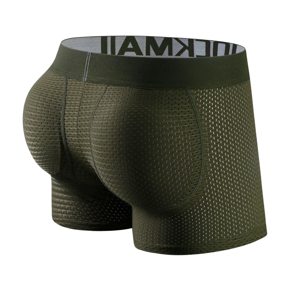Mesh Mens Padded Underwear Men's Sexy Fashion Ice Silk Mesh Breathable Soft Comfortable Butt Lift Boxer Briefs Underwear
