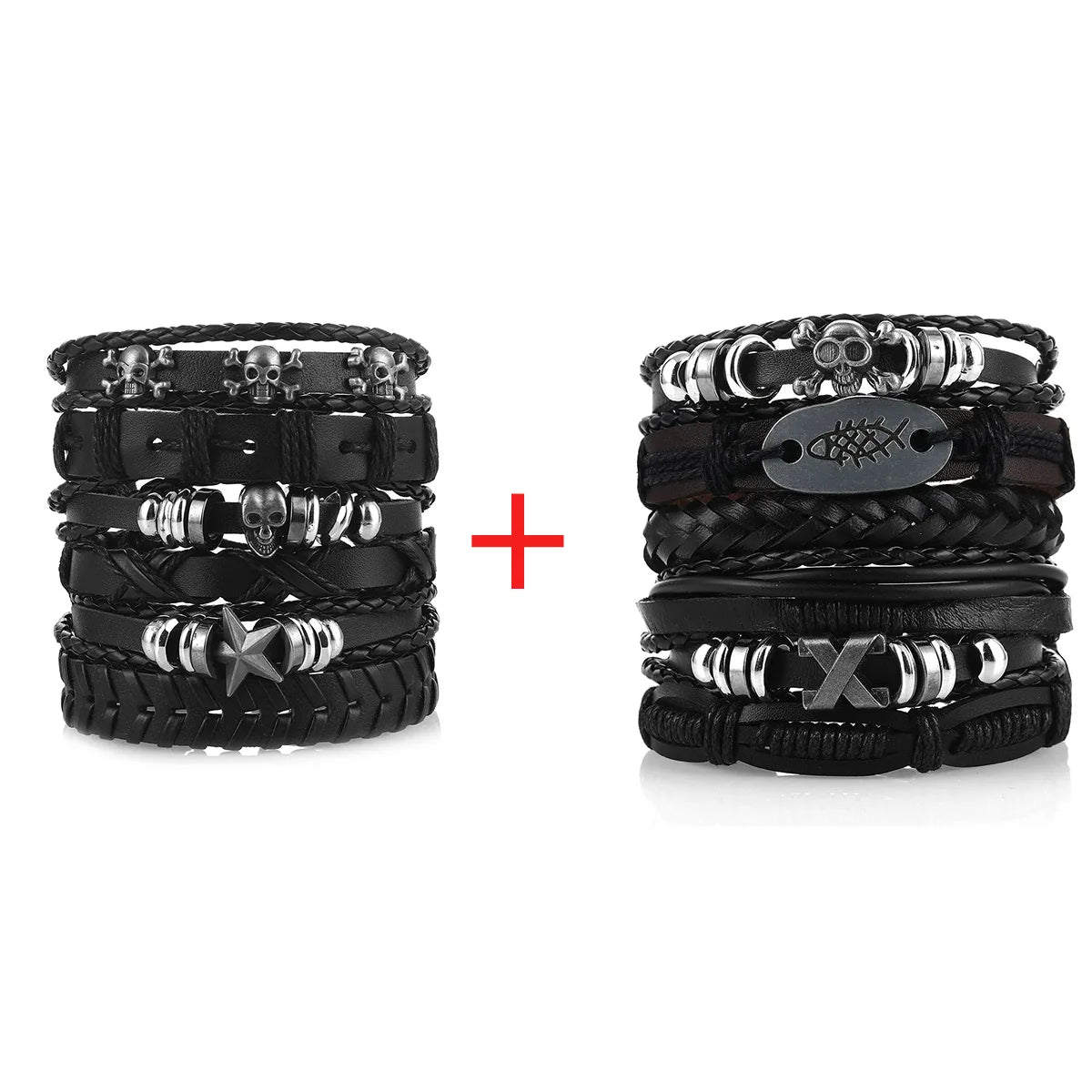 1 Fashion Bracelet Viking Bracelet For Men Hand Bracelets Woven Skull Hand Jewelry Adjustable Leather Set Bracelet For Leather