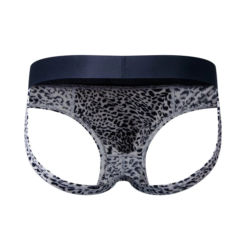 Sexy Leopard Hollow Men's Briefs Men Underwear Low Waist Gay Jockstrap Panties Bikini Sissy Underpants Male Thong Breathable