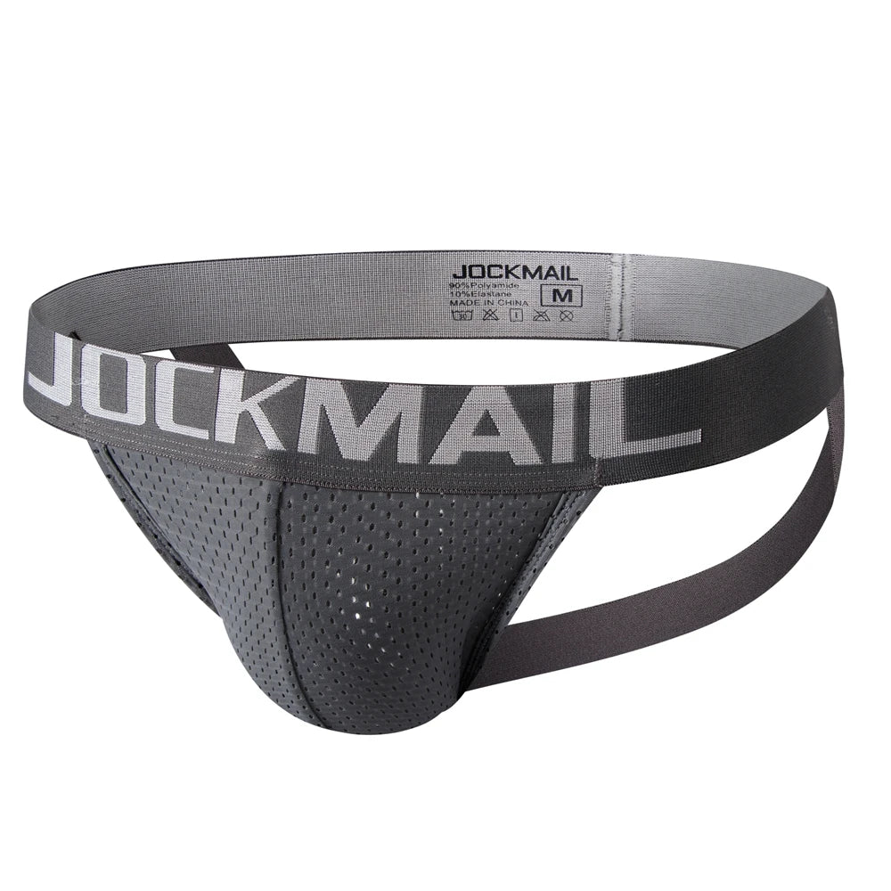 Jockmail Mens Jockstrap Mens Panties Sexy Gay Men Underwear Sissy Calzoncillos Hombre Slip Thong Mesh Low Waist Breathable