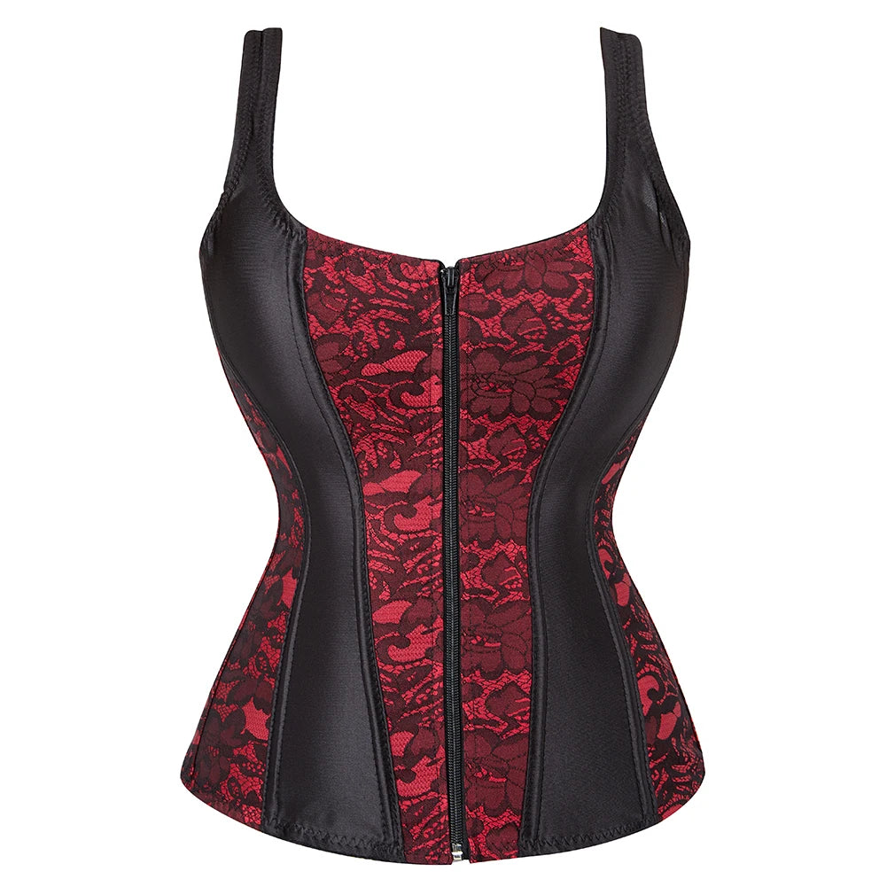 Steampunk Straps Overbust Corset With Cup Zipper Sexy Jacquard Floral Corset Waist Cincher Bustier Lingerie Top Plus Size