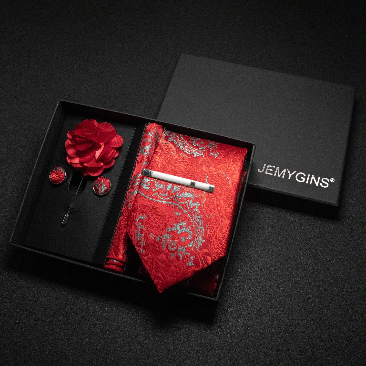 Wine red Men Tie Paisley Silk Tie Pocket Square Cufflink Luxury Gift Box Set Wedding Gravat Accessories Neck Tie For Men