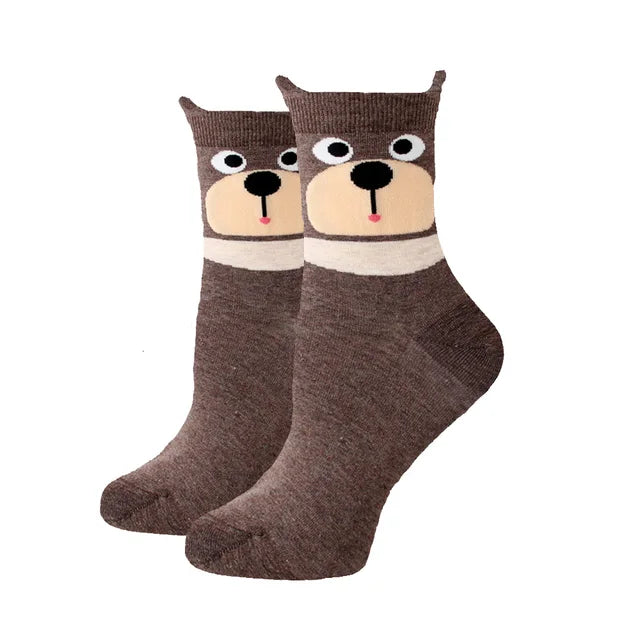 Women Socks New Funny Cute Cartoon Animal Cat Dog Parrot Novelty
