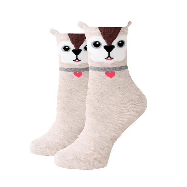 Women Socks New Funny Cute Cartoon Animal Cat Dog Parrot Novelty