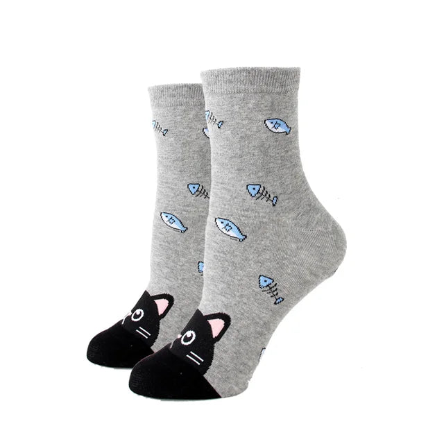 Women Socks New Funny Cute Cartoon Animal Cat Dog Parrot Novelty Socks