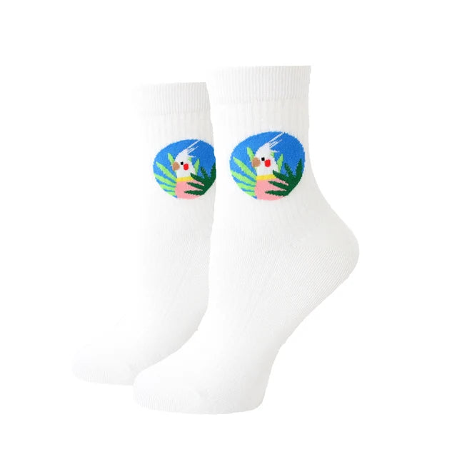 Women Socks New Funny Cute Cartoon Animal Cat Dog Parrot Novelty