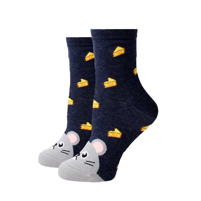 Women Socks New Funny Cute Cartoon Animal Cat Dog Parrot Novelty