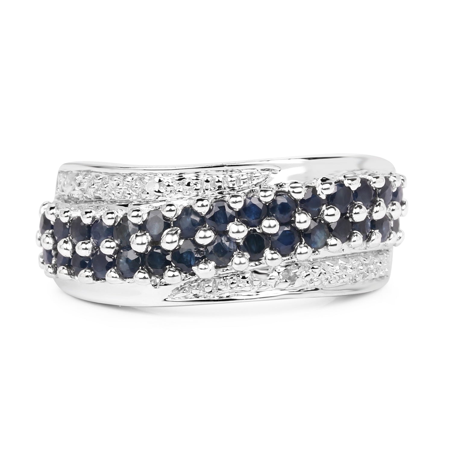 1.21 Carat Genuine Blue Sapphire and White Diamond .925 Sterling Silver Ring