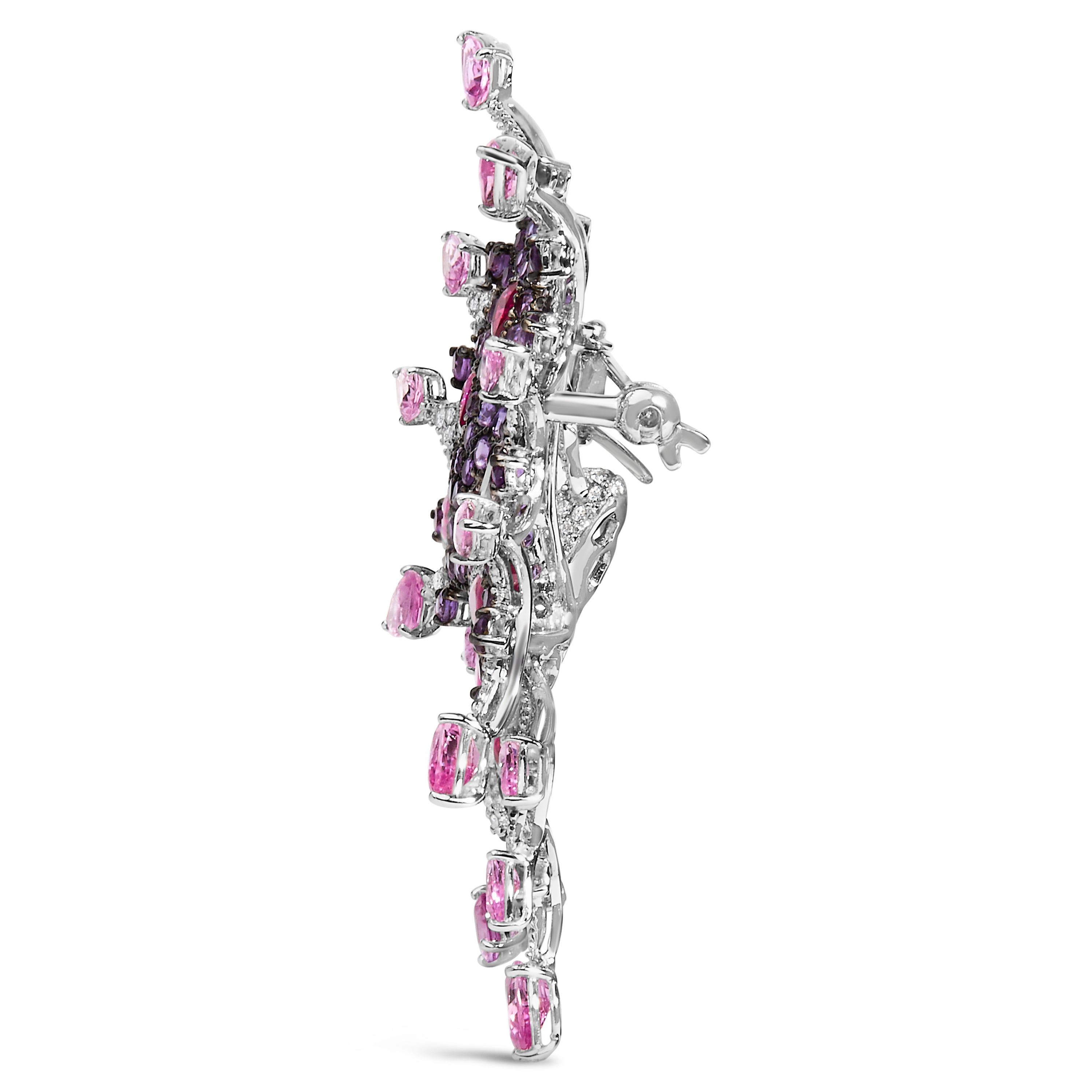18K White Gold 1.00 Cttw Diamond, Ruby Sapphire, and Amethyst Mixed Gemstone Butterfly Brooch Pin (G-H Color, VS1-VS2 Clarity)
