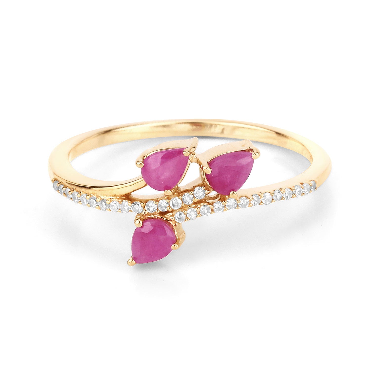 0.68 Carat Genuine Ruby and White Diamond 14K Yellow Gold Ring