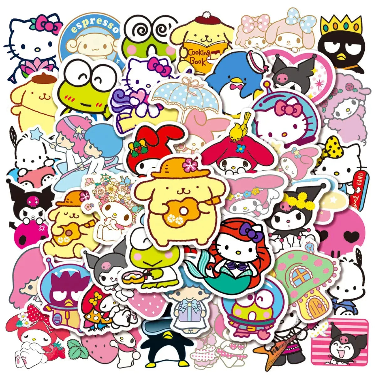 50pcs Sanrio Cartoon Stickers - Hello Kitty, Kuromi, My Melody